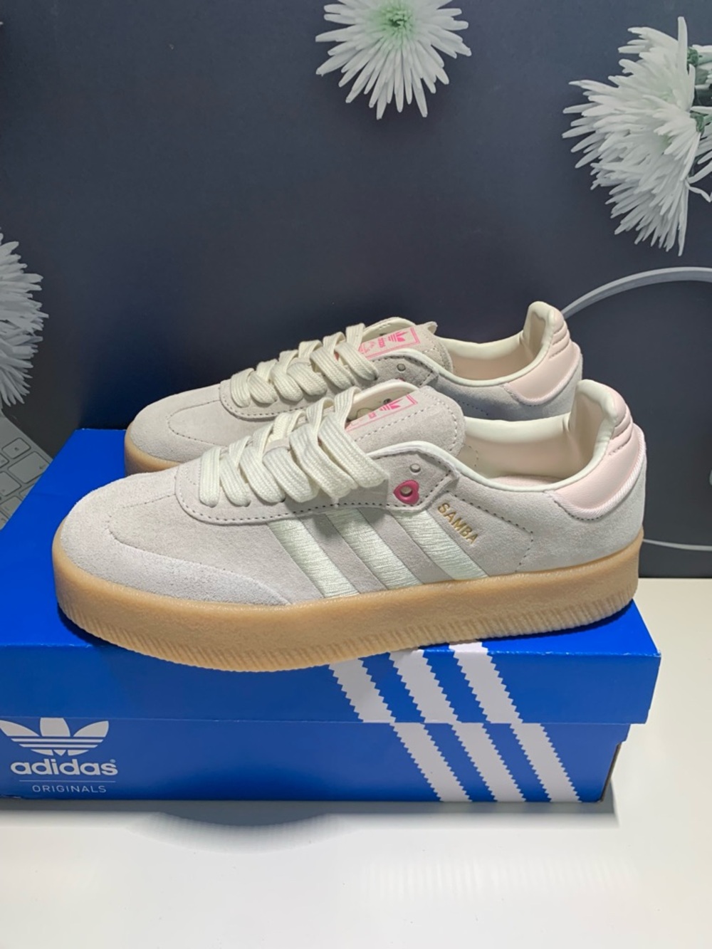 adidas Samba Platform Sneakers - Cream & Pink Accents - Picture 3 of 5